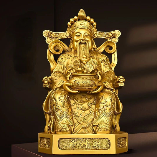 God of Wealth Ornaments All Copper Home Study Office Desktop Decorative Pot of Treasures Wen Statues Sculptures