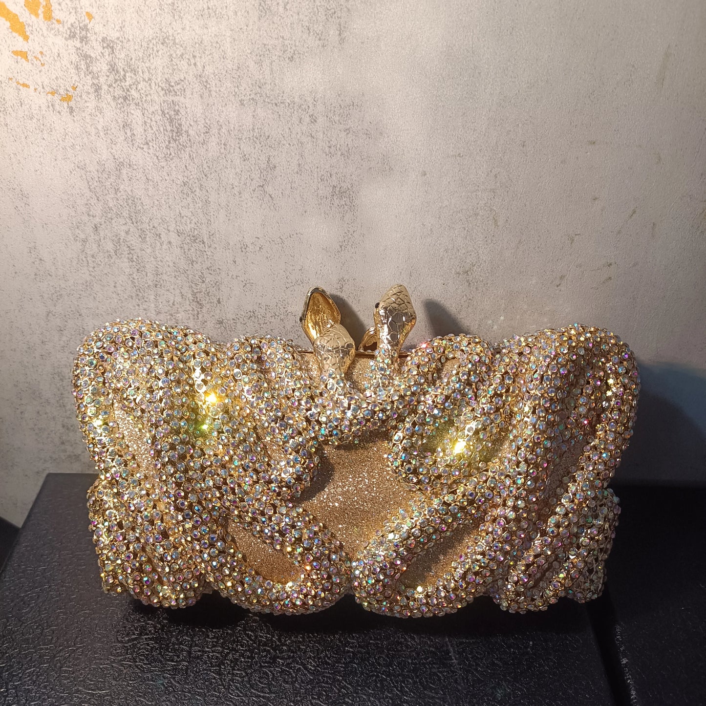 Gold AB Snake Women Diamond Handbag Bling Crystal Birthday Dinner Party Clutch Purse Wedding Bridal Cocktail Prom Evening Bag