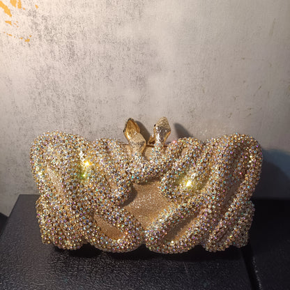 Gold AB Snake Women Diamond Handbag Bling Crystal Birthday Dinner Party Clutch Purse Wedding Bridal Cocktail Prom Evening Bag