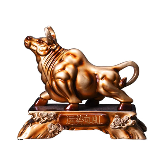 Gold Bull Figurines Bullish Wall Street Bull Wealth Statue Home Living Room Office Mascot Desktop Decoration
