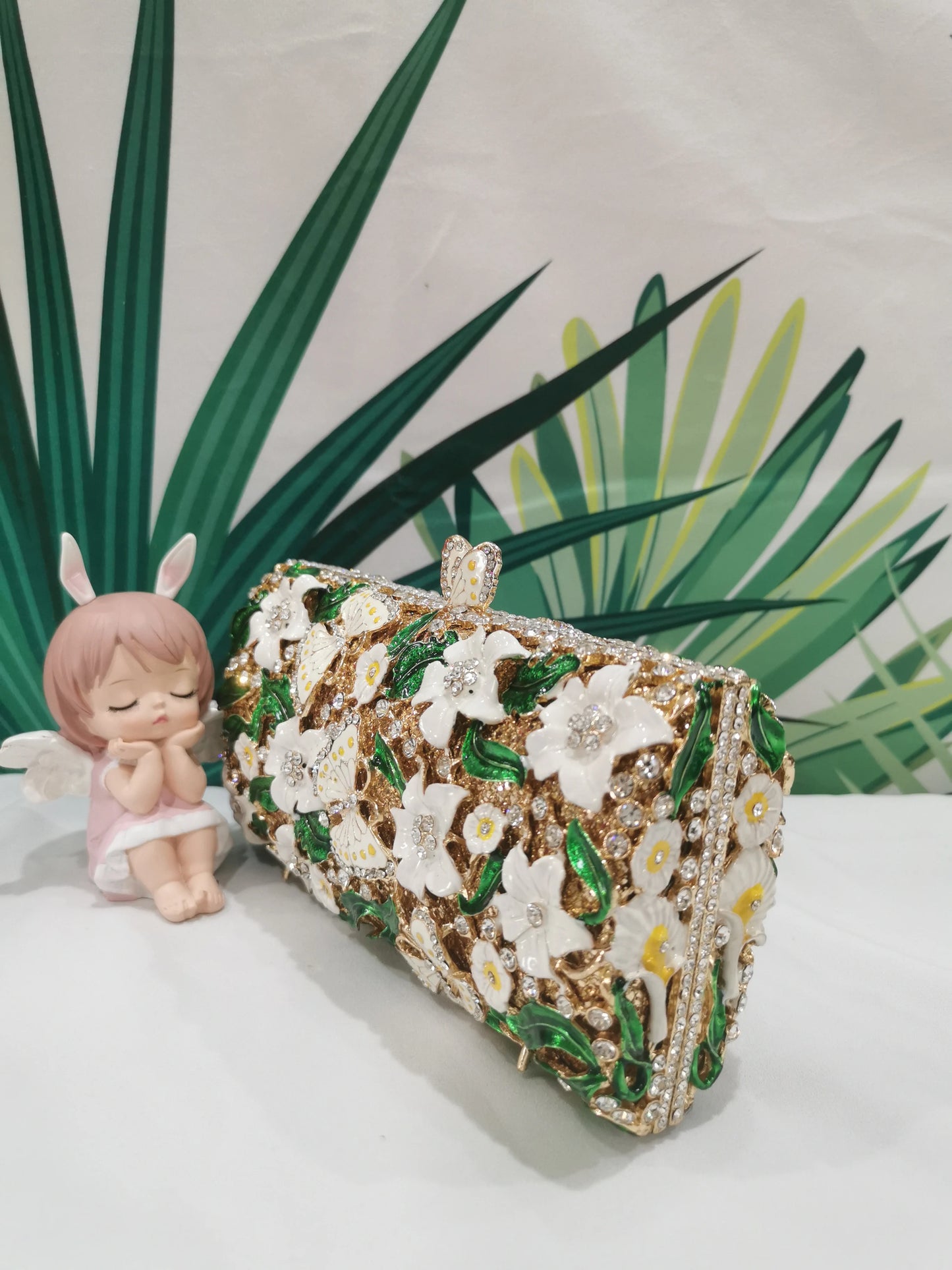 Gold Color Floral Diamond Bridal Wedding Evening Woman Bag Colorful Flower Leaves Dinner Crystal Lady Clutch Purses and Handbags