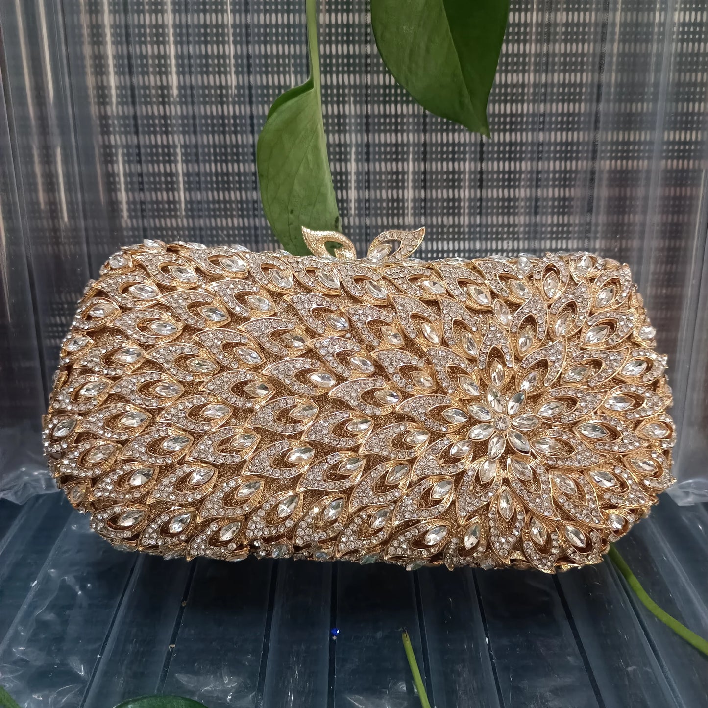 Gold Flower Crystal Diamond Birthday Party Gift Evening Bag Gala Banquet Dinner Floral Ladies Handbag Woman Wedding Bridal Purse