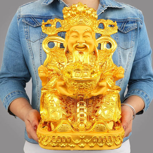 Gold God of Wealth Lucky Fengshui Resin Statue Home Decor Entrance Living Room Decorations Crafts