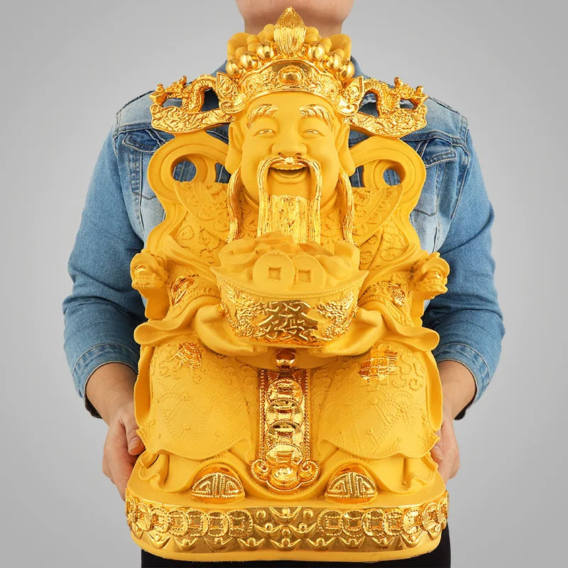 Gold God of Wealth Lucky Fengshui Resin Statue Home Decor Entrance Living Room Decorations Crafts