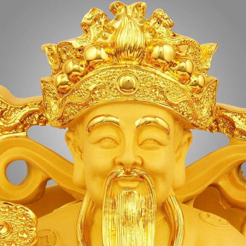 Gold God of Wealth Lucky Fengshui Resin Statue Home Decor Entrance Living Room Decorations Crafts