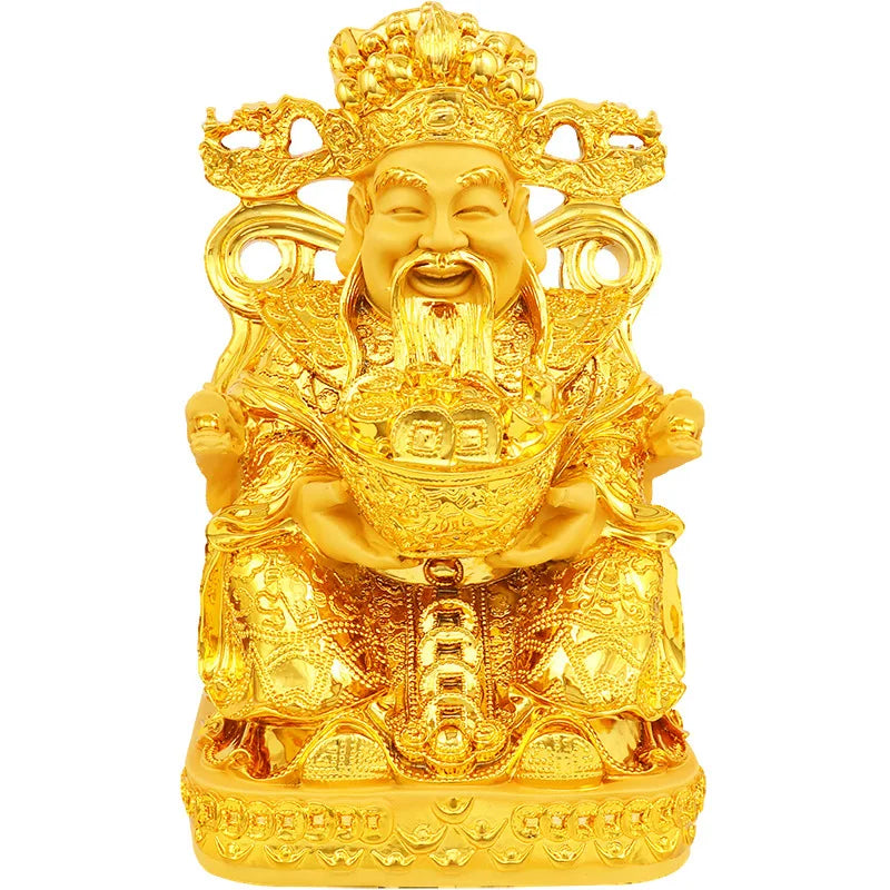 Gold God of Wealth Lucky Fengshui Resin Statue Home Decor Entrance Living Room Decorations Crafts