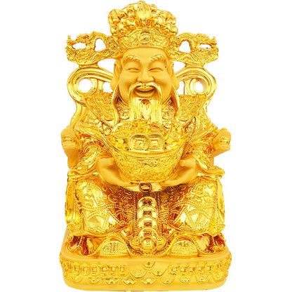 Gold God of Wealth Lucky Fengshui Resin Statue Home Decor Entrance Living Room Decorations Crafts