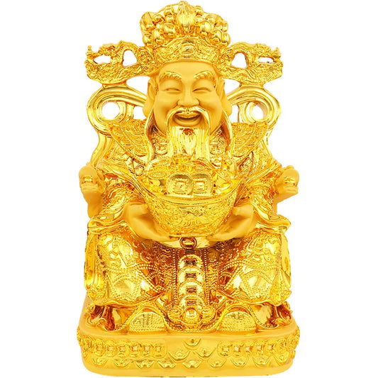 Gold God of Wealth Lucky Fengshui Resin Statue Home Decor Entrance Living Room Decorations Crafts