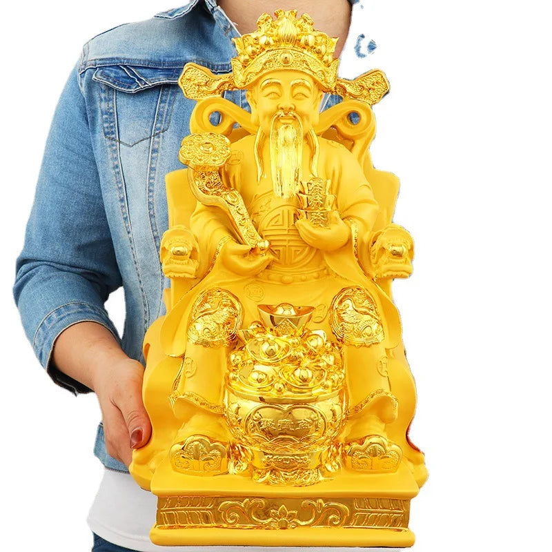 Gold God of Wealth Lucky Fengshui Resin Statue Home Decor Entrance Living Room Decorations Crafts
