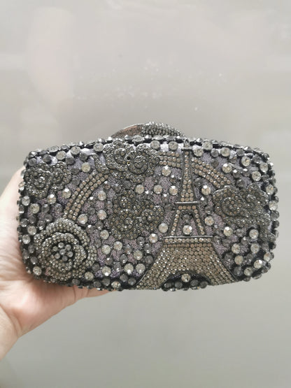 Gold Grey Diamond Woman's Gift Dinner Prom Evening Bag Female Crystal Cocktail Party Clutches Purses Lady Wedding Bridal Handbag