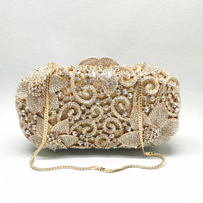 Gold Hollow Out Flower Elegant Clutches Woman Diamond Prom Purse Bridal Dinner Handbag Crystal Wedding Party Floral Evening Bag