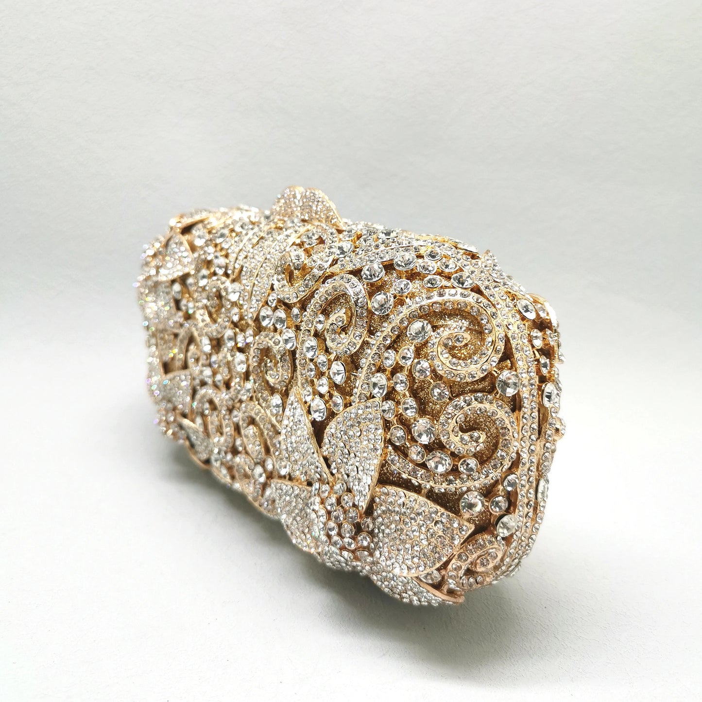Gold Hollow Out Flower Elegant Clutches Woman Diamond Prom Purse Bridal Dinner Handbag Crystal Wedding Party Floral Evening Bag