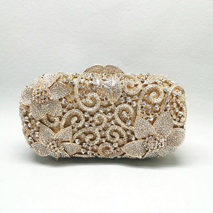 Gold Hollow Out Flower Elegant Clutches Woman Diamond Prom Purse Bridal Dinner Handbag Crystal Wedding Party Floral Evening Bag