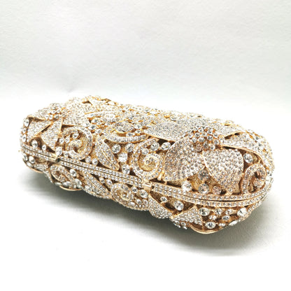 Gold Hollow Out Flower Elegant Clutches Woman Diamond Prom Purse Bridal Dinner Handbag Crystal Wedding Party Floral Evening Bag
