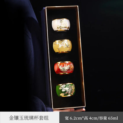 Gold Inlaid with Jade Tea Cup Agate Tea Cup Thickened Glaze Jade Tea Cup Kung Fu Tea Cup Individual Single Cup Master Cup