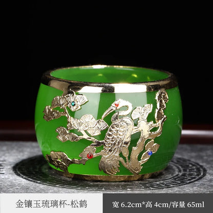 Gold Inlaid with Jade Tea Cup Agate Tea Cup Thickened Glaze Jade Tea Cup Kung Fu Tea Cup Individual Single Cup Master Cup