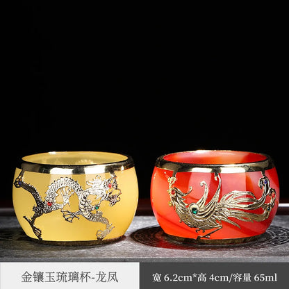 Gold Inlaid with Jade Tea Cup Agate Tea Cup Thickened Glaze Jade Tea Cup Kung Fu Tea Cup Individual Single Cup Master Cup