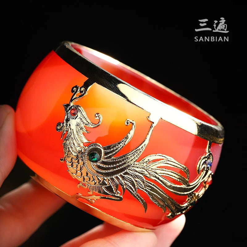 Gold Inlaid with Jade Tea Cup Agate Tea Cup Thickened Glaze Jade Tea Cup Kung Fu Tea Cup Individual Single Cup Master Cup