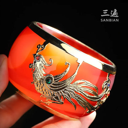 Gold Inlaid with Jade Tea Cup Agate Tea Cup Thickened Glaze Jade Tea Cup Kung Fu Tea Cup Individual Single Cup Master Cup