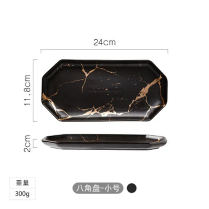 Gold Inlay Marble Plate Dishes Nordic Style Dinner Plate Ceramic Steak Home Tableware Dessert Salad Tray Kitchen Dish