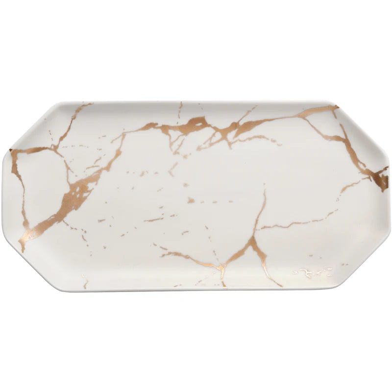 Gold Inlay Marble Plate Dishes Nordic Style Dinner Plate Ceramic Steak Home Tableware Dessert Salad Tray Kitchen Dish