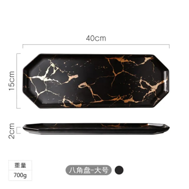 Gold Inlay Marble Plate Dishes Nordic Style Dinner Plate Ceramic Steak Home Tableware Dessert Salad Tray Kitchen Dish