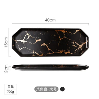Gold Inlay Marble Plate Dishes Nordic Style Dinner Plate Ceramic Steak Home Tableware Dessert Salad Tray Kitchen Dish
