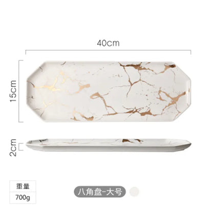 Gold Inlay Marble Plate Dishes Nordic Style Dinner Plate Ceramic Steak Home Tableware Dessert Salad Tray Kitchen Dish