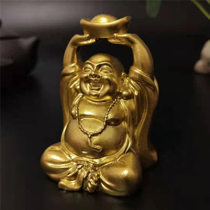 Gold Laughing Buddha Statue Chinese FengShui Money Maitreya Buddha Sculpture Figurines Home Garden Decoration Statues Lucky Gift