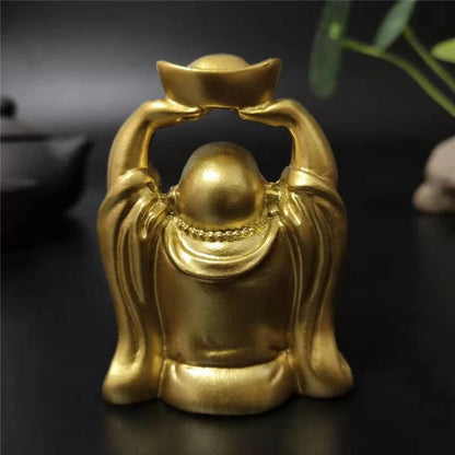 Gold Laughing Buddha Statue Chinese FengShui Money Maitreya Buddha Sculpture Figurines Home Garden Decoration Statues Lucky Gift