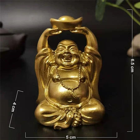 Gold Laughing Buddha Statue Chinese FengShui Money Maitreya Buddha Sculpture Figurines Home Garden Decoration Statues Lucky Gift