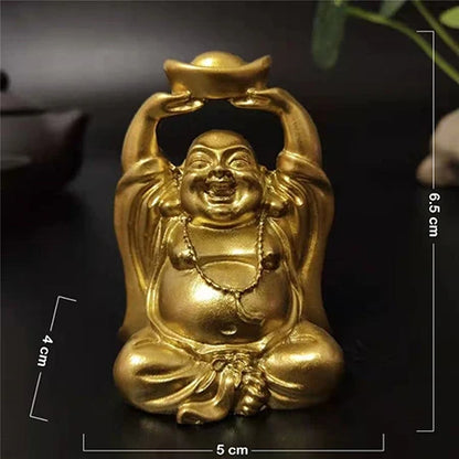 Gold Laughing Buddha Statue Chinese FengShui Money Maitreya Buddha Sculpture Figurines Home Garden Decoration Statues Lucky Gift