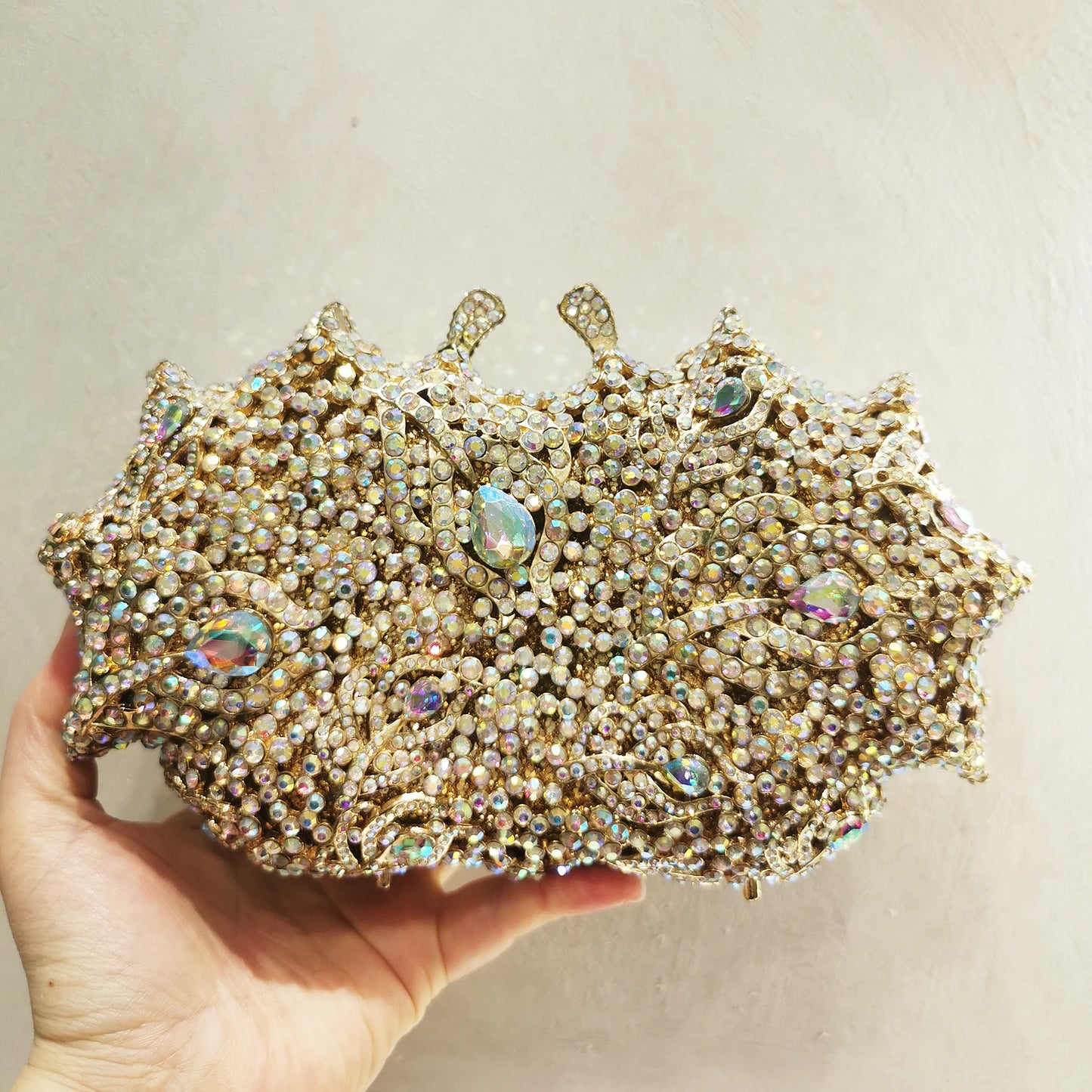 Gold Pink Champagne Floral Stone Clutch Woman Diamond Evening Purse Bridal Dinner Party Crystal Purse Wedding Flower Handbag