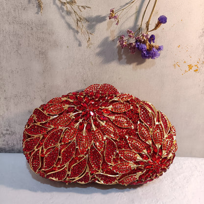 Gold Purple Silver Flower Dinner Purse Woman Floral Diamond Toted Evening Bag Wedding Bridal Prom Clutches Party Crystal Handbag