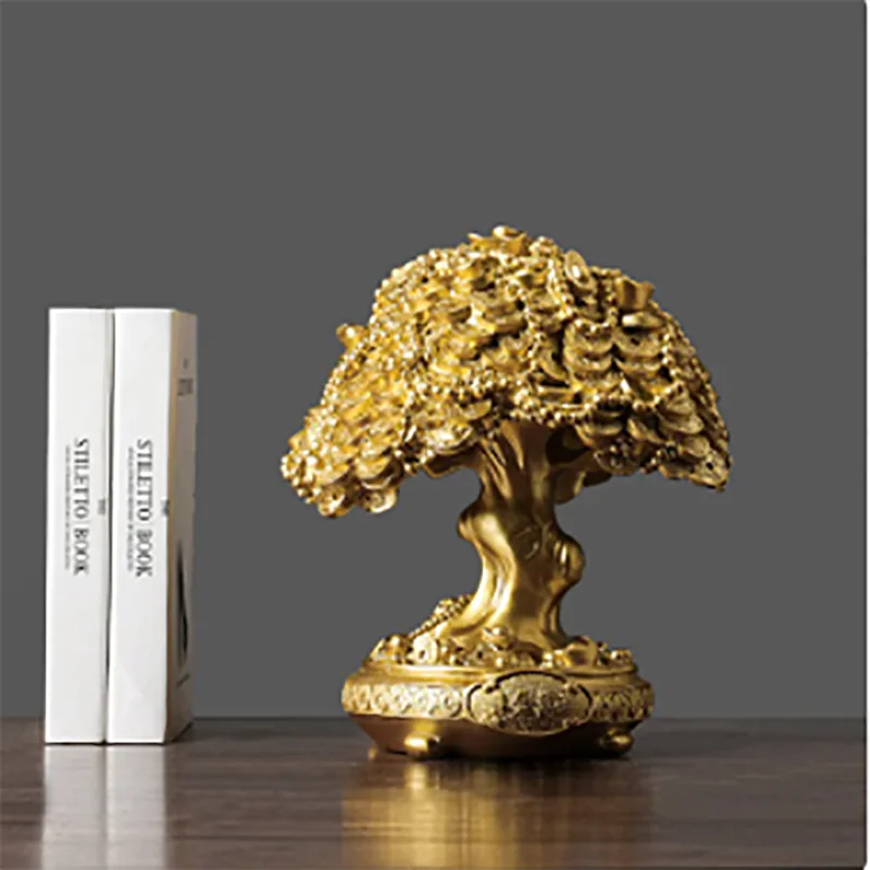Gold Resin Fortune Tree Decorations for Home Wine Cabinet Feng Shui Ornament Store Opening Housewarming Lucky Decoration Gifts