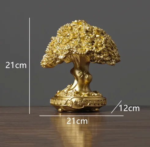 Gold Resin Fortune Tree Decorations for Home Wine Cabinet Feng Shui Ornament Store Opening Housewarming Lucky Decoration Gifts