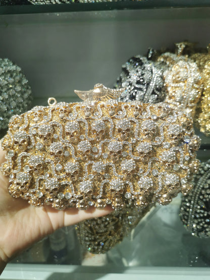 Gold Silver Black Diamond Rhinestone Prom Cocktail Party Woman's Handbag Dinner Banquet Crystal Ladies Female Clutch Evening Bag