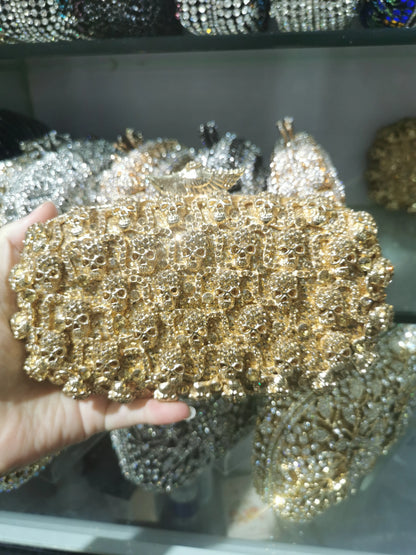 Gold Silver Black Diamond Rhinestone Prom Cocktail Party Woman's Handbag Dinner Banquet Crystal Ladies Female Clutch Evening Bag