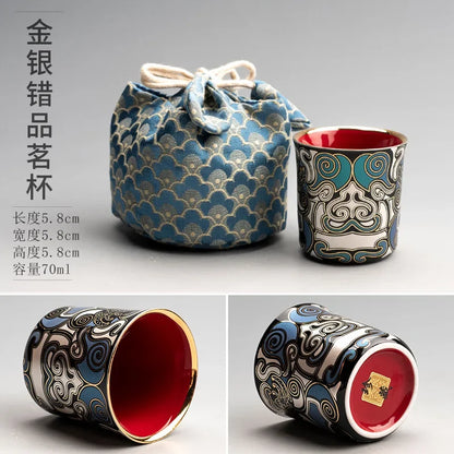 Gold and silver inlaid stone ladle pot Enamel color tea pot with exquisite box ceramic tea set Elegant household decoration