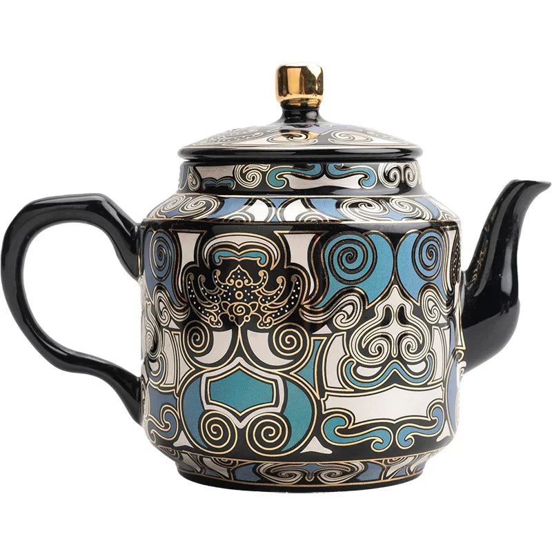Gold and silver inlaid stone ladle pot Enamel color tea pot with exquisite box ceramic tea set Elegant household decoration