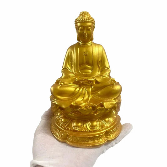 Gold color Sakyamuni Buddha decorative figures Statue Resin Art Sculpture Buddhist supplies Home Room Feng Shui Statue