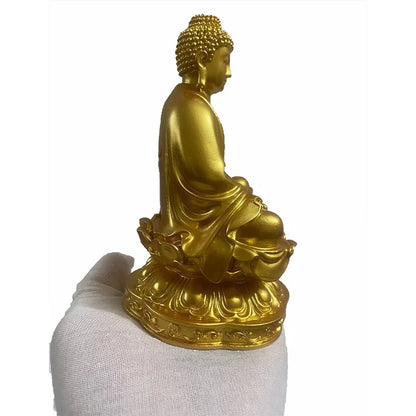 Gold color Sakyamuni Buddha decorative figures Statue Resin Art Sculpture Buddhist supplies Home Room Feng Shui Statue