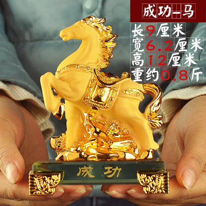 Gold-plated Process Feng Shui Rat ox Tiger rabbit dragon snake horse sheep Monkey rooster Dog pig Fortune Lucky Resin Home Decor