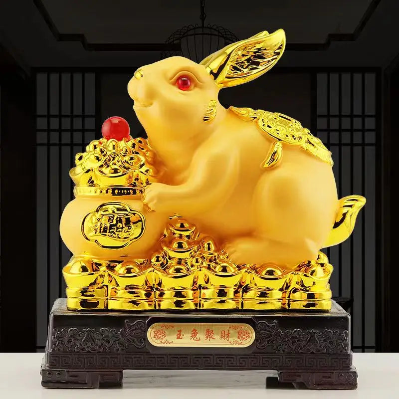Gold rabbit feng shui decorations statue, children's birthday presents cute creative crafts  Accessories for home decoration