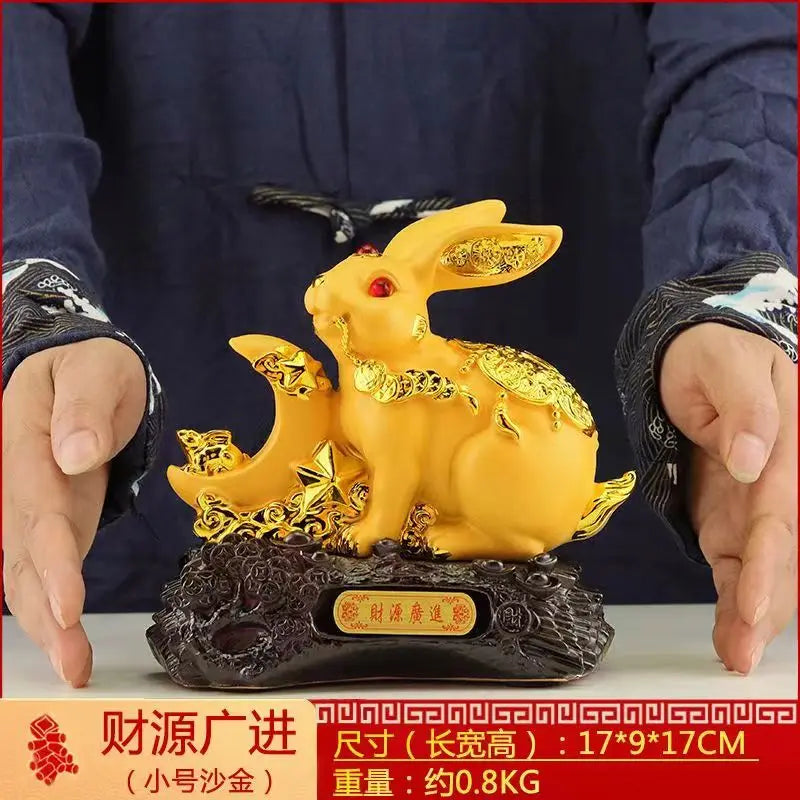 Gold rabbit feng shui decorations statue, children's birthday presents cute creative crafts  Accessories for home decoration