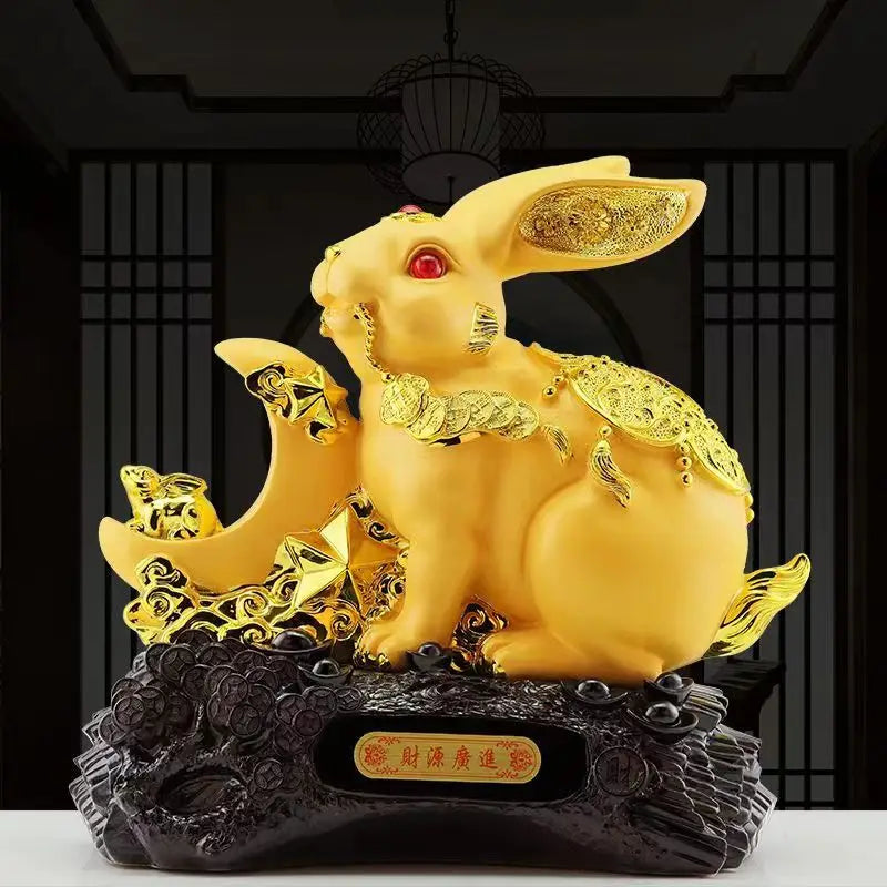 Gold rabbit feng shui decorations statue, children's birthday presents cute creative crafts  Accessories for home decoration