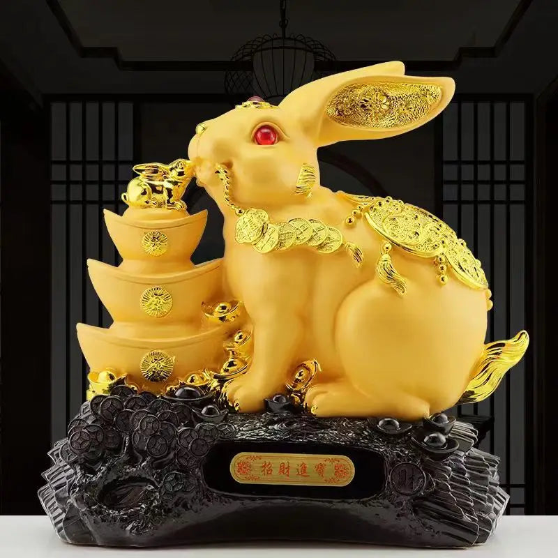 Gold rabbit feng shui decorations statue, children's birthday presents cute creative crafts  Accessories for home decoration