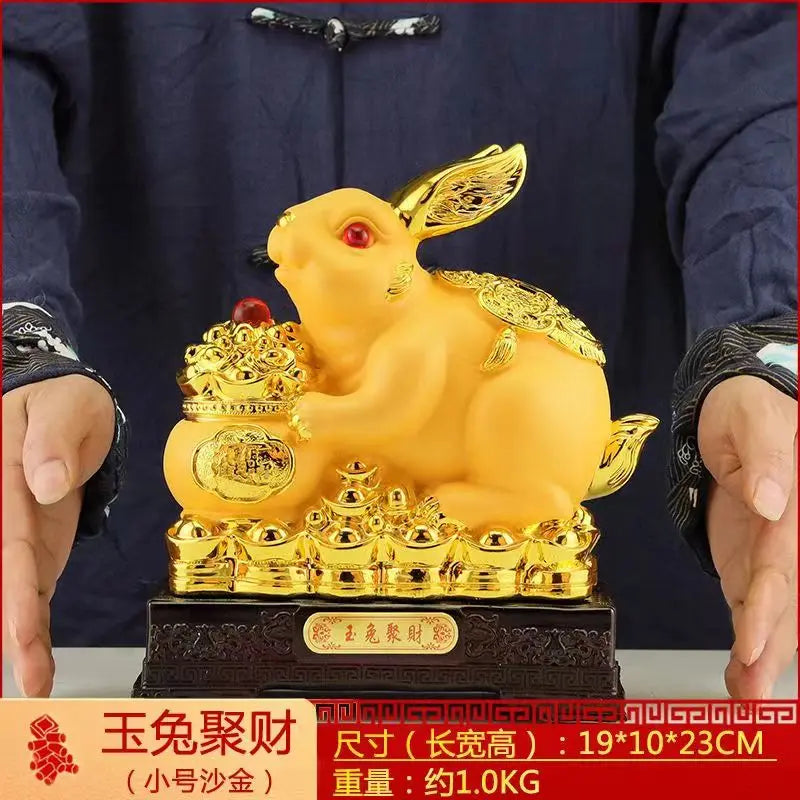 Gold rabbit feng shui decorations statue, children's birthday presents cute creative crafts  Accessories for home decoration
