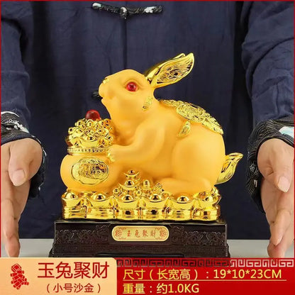 Gold rabbit feng shui decorations statue, children's birthday presents cute creative crafts  Accessories for home decoration