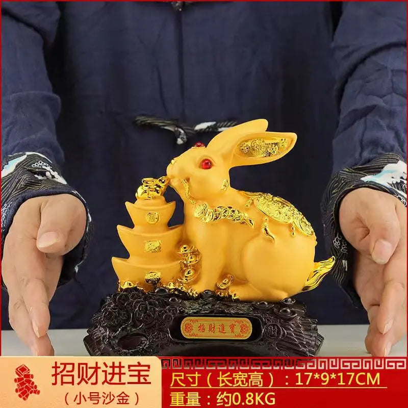 Gold rabbit feng shui decorations statue, children's birthday presents cute creative crafts  Accessories for home decoration